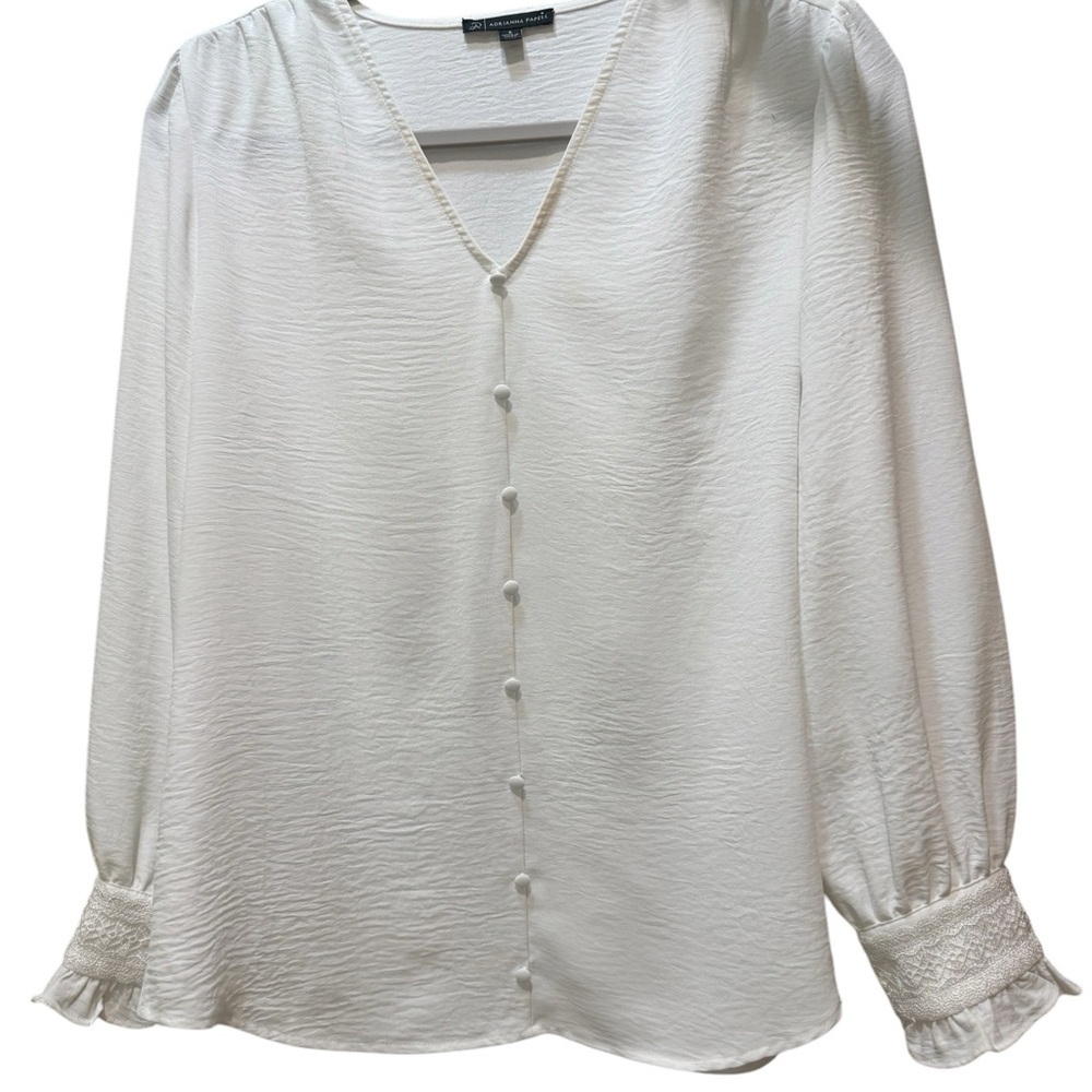 Adrianna Papell Cream V-Neck Button-Front Blouse